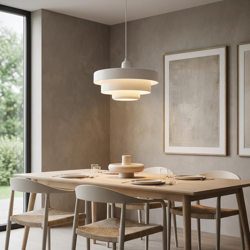 BARCELONA LED Lámpara Colgante MACARRON Blanco de 3 Niveles, Metal Hierro, Estilo Bauhaus Minimalista, Diseño Indirecto No Deslumbrante, Clásica Vintage Moderna y Lujo Contemporáneo E27