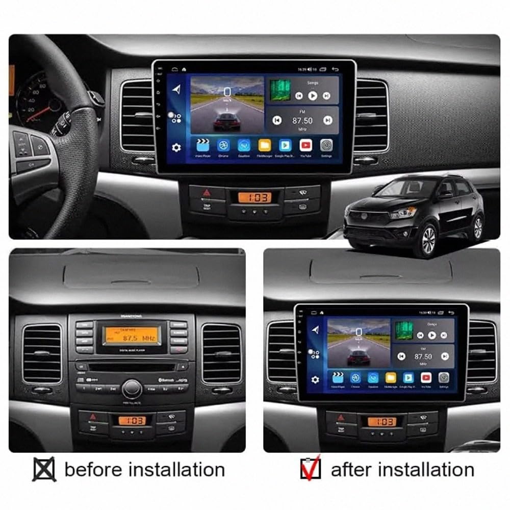 Radio Samochodowe dla SsangYong Korando Actyon 2010-2013 Z Kamerą Cofania, Funkcją Mirror Link, Sterowaniem Głosowym I Radiem Fm; Obsługa Siri/Aux/Airplay, 8 Rdzeń 4G+64G