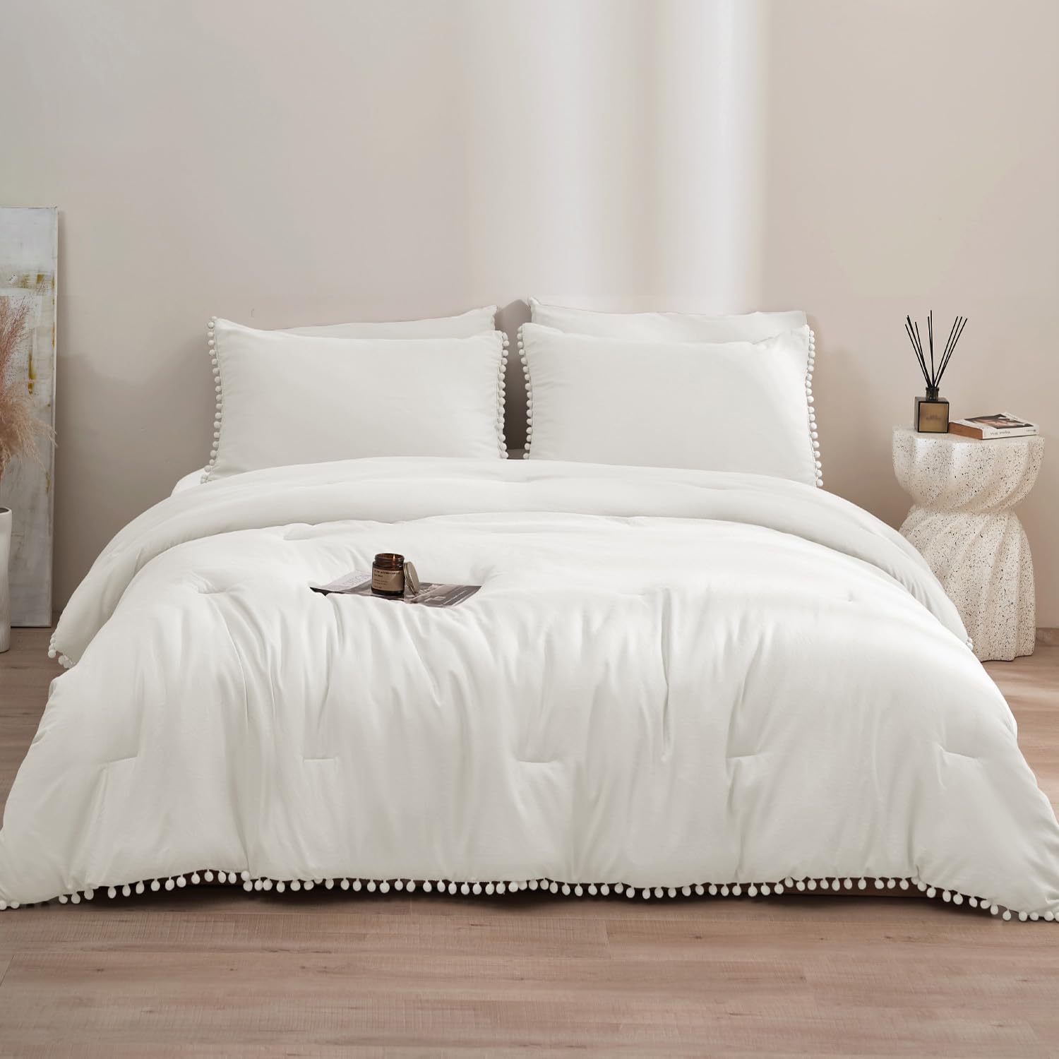 MUKKA White Comforter for Queen Size Bed 5pcs OffWhite