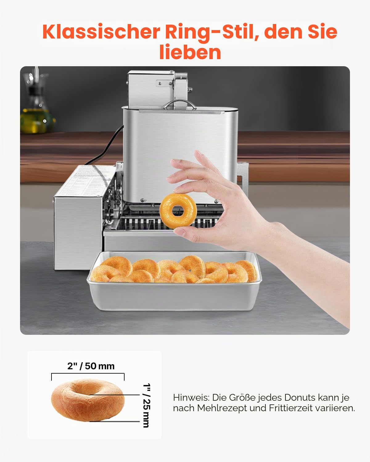 VEVOR kommerzielle automatische Donut Maschine Maker, 4-reihige Herstellungsausrüstung aus Edelstahl (240 Stk./h) elektrische Donut-Fritteuse mit intelligenter Steuerung für Bäckereien Restaurants