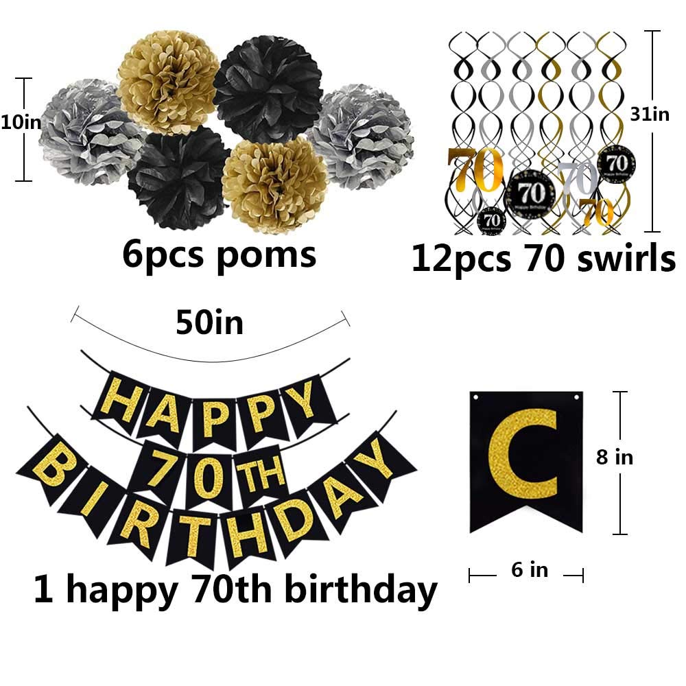 Lot De 40 Fanions « Happy 70th Birthday » à Paillettes Dorées