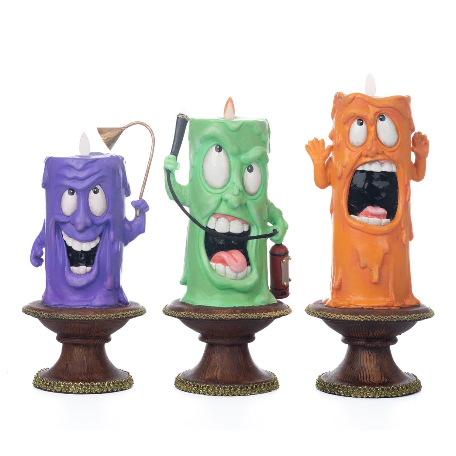 Katherine's Collection 2023 Halloween Hollow Lively Candles Set of 3, Flameless, 5x5x11.75 Inches, Green/Orange/Purple - Collectible Handcrafted Decoration