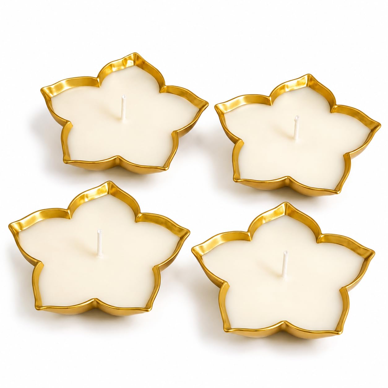 Lotus Urli Candle Set of 4 (Amber Woods Scented) Candle Decorative Flower Shaped Candles – Golden Edge Tealight Candles for Home Décor & Diwali Decoration-picture-26