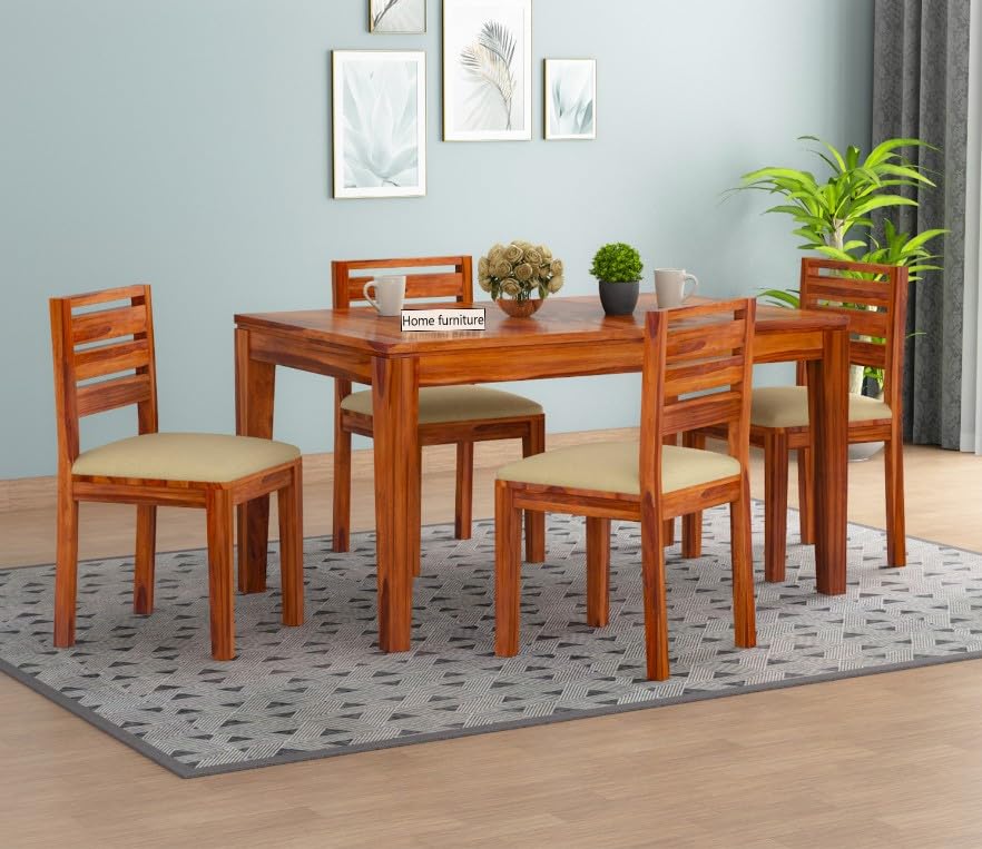Home furniture Wooden Dining Table Set 4 Seater | Four Seater Dinning Table with 4 Chairs for Home and Restaurants | Dining Room Sets for Home and Restaurants | Dining Set | Natural Teak Finish
