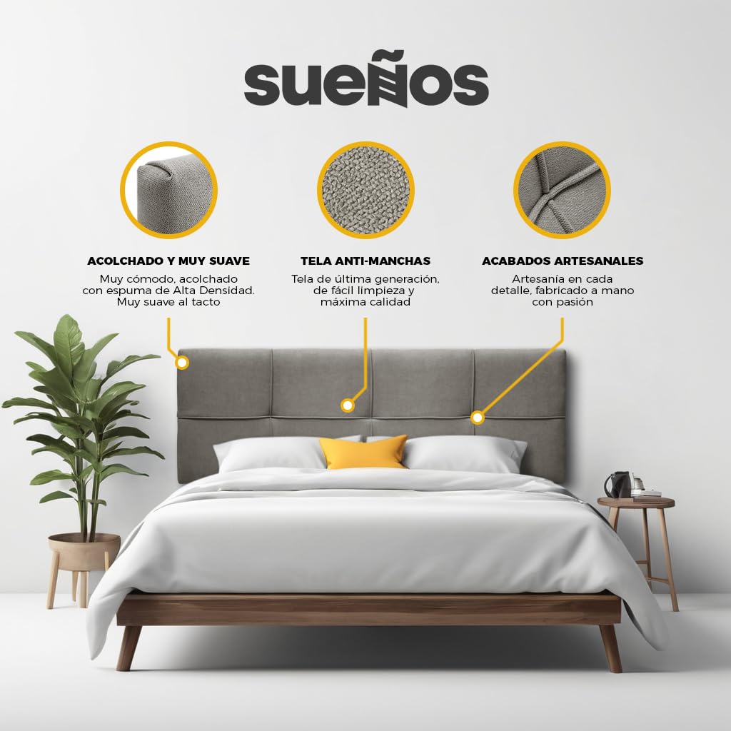 SUENOSZZZ-ESPECIALISTAS DEL DESCANSO Cabecero de Cama tapizado, Modelo Square para Camas de 90 (100 x 57 cm) Tela Verde Agua