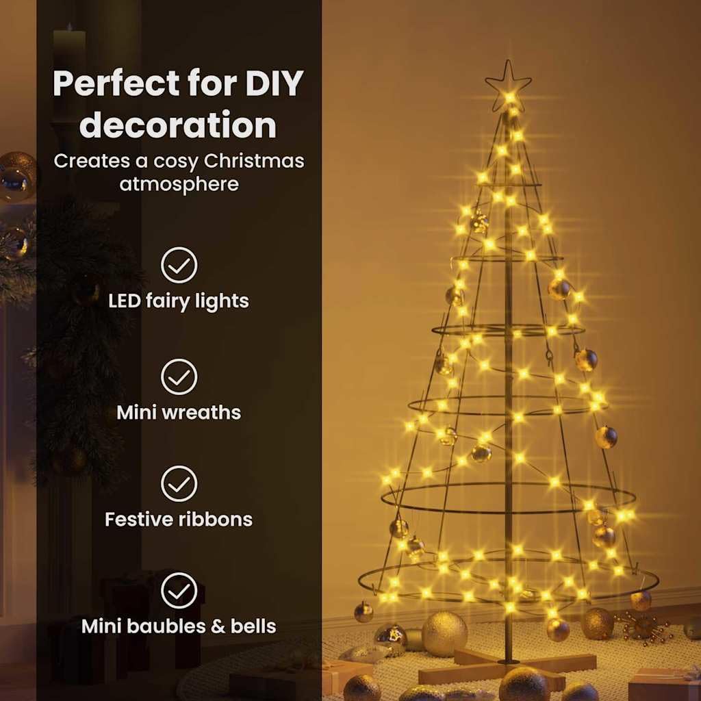 vidaXL Árbol Cono de Navidad con Soporte Negro 154 cm Acero