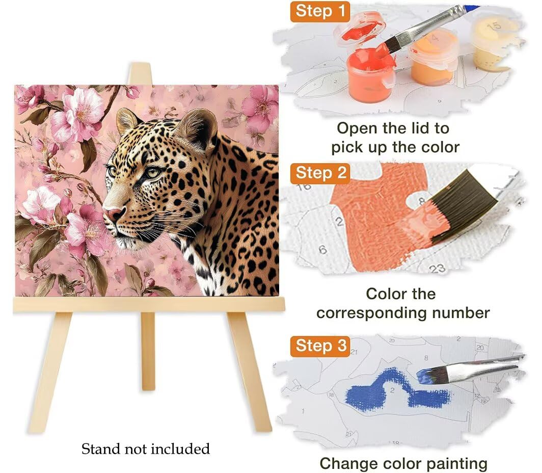 Pintar por Numeros Adultos leopardo flor, DIY Painting by Numbers Kits, Pintura por Números Cuadros DIY, con Pinceles, Pinturas Acrílicas, Kit Completo para Painting, Decoración 60 x 80 cm 0F-9