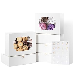 Shallive 30 Pcs Bakery Boxes 8-In with Windows, Cookie Boxes White for Chocolate Covered Strawberries, Treats, Donuts, Cupcakes, and Candy Gift Giving 8x6x2.5 Inch