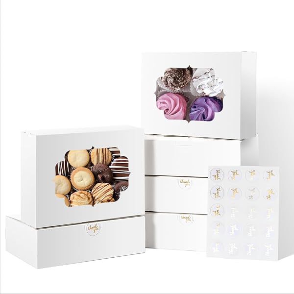 Shallive 30 Pcs Bakery Boxes 8-In with Windows, Cookie Boxes White for Chocolate Covered Strawberries, Treats, Donuts, Cupcakes, and Candy Gift Giving 8x6x2.5 Inch