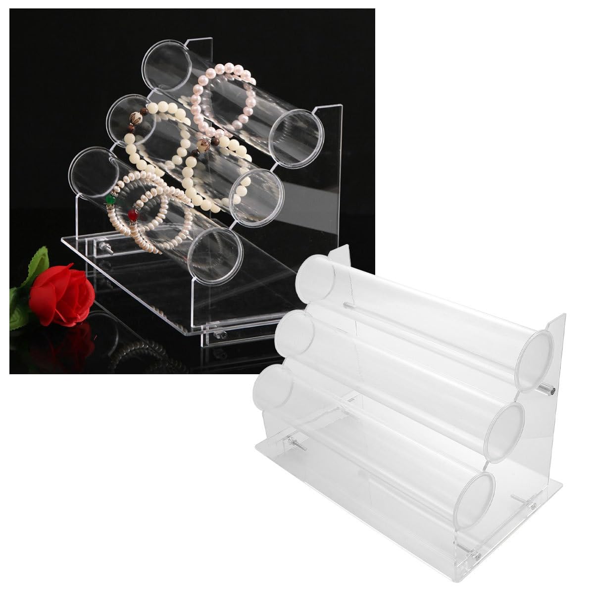 Uonlytech Soporte Acrílico de Niveles Diseño Transparente para Pulseras y de Niveles Protege Joyas y Organiza Accesorios para Pulseras y Adecuado para Escritorio o Gabinete