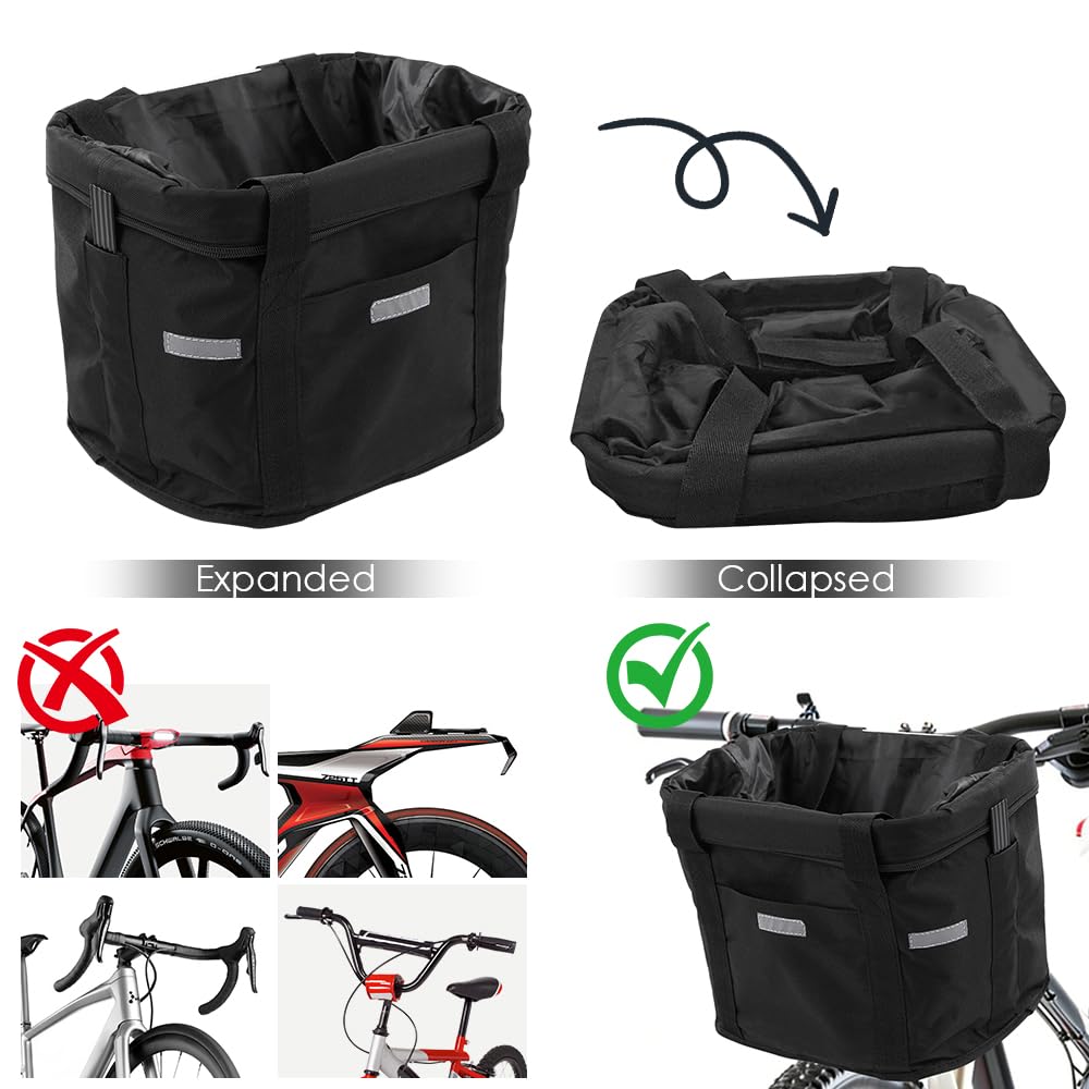 Panier Vélo Avant Pliable – étanche, Fermeture éclair, Alu, Compatible Guidon 22-31.8 Mm – Shopping, Chien, Voyage