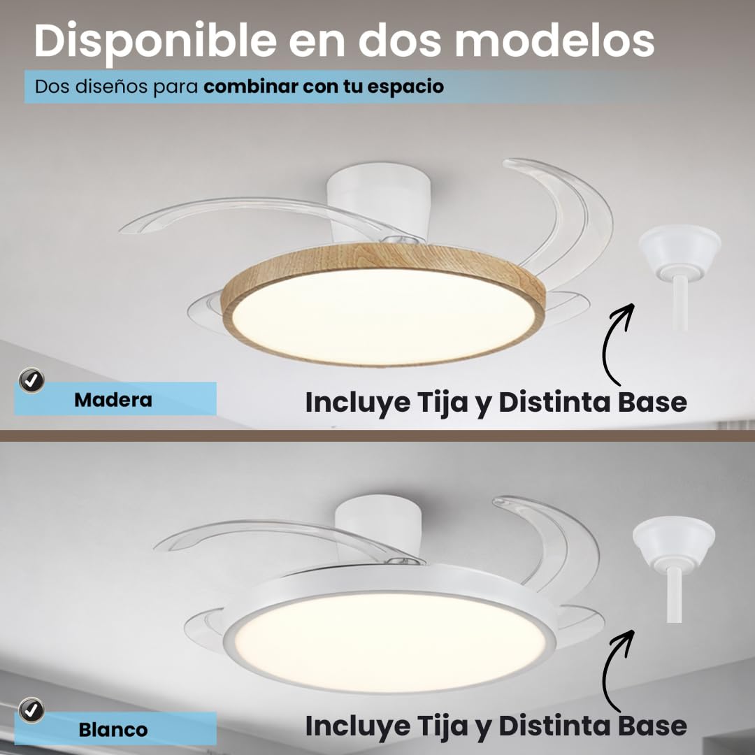 Ventilador de Techo con Luz LED Regulable y App – Motor DC Silencioso Bajo Consumo – Mando a Distancia – Función Verano/Invierno – Luz 3000K-6500K – Moderno para Salón y Dormitorio (Madera, 108 cm)