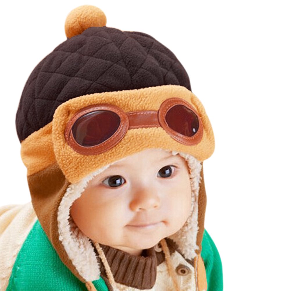 CHIC-CHIC Kids Boys Girls Winter Warm Pilot Aviator Beanie Hat Cap Skiing Earflap Hats (Coffee)