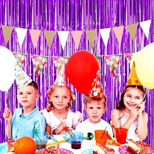 Image of 4 Pack Purple Foil Fringe Curtain Backdrop, 3.28Ft x 8.2Ft Metallic Tinsel Foil Fringe Streamer for Party, Photo Booth Props, Birthday, 2022 Graduation Decoration Party Supplies