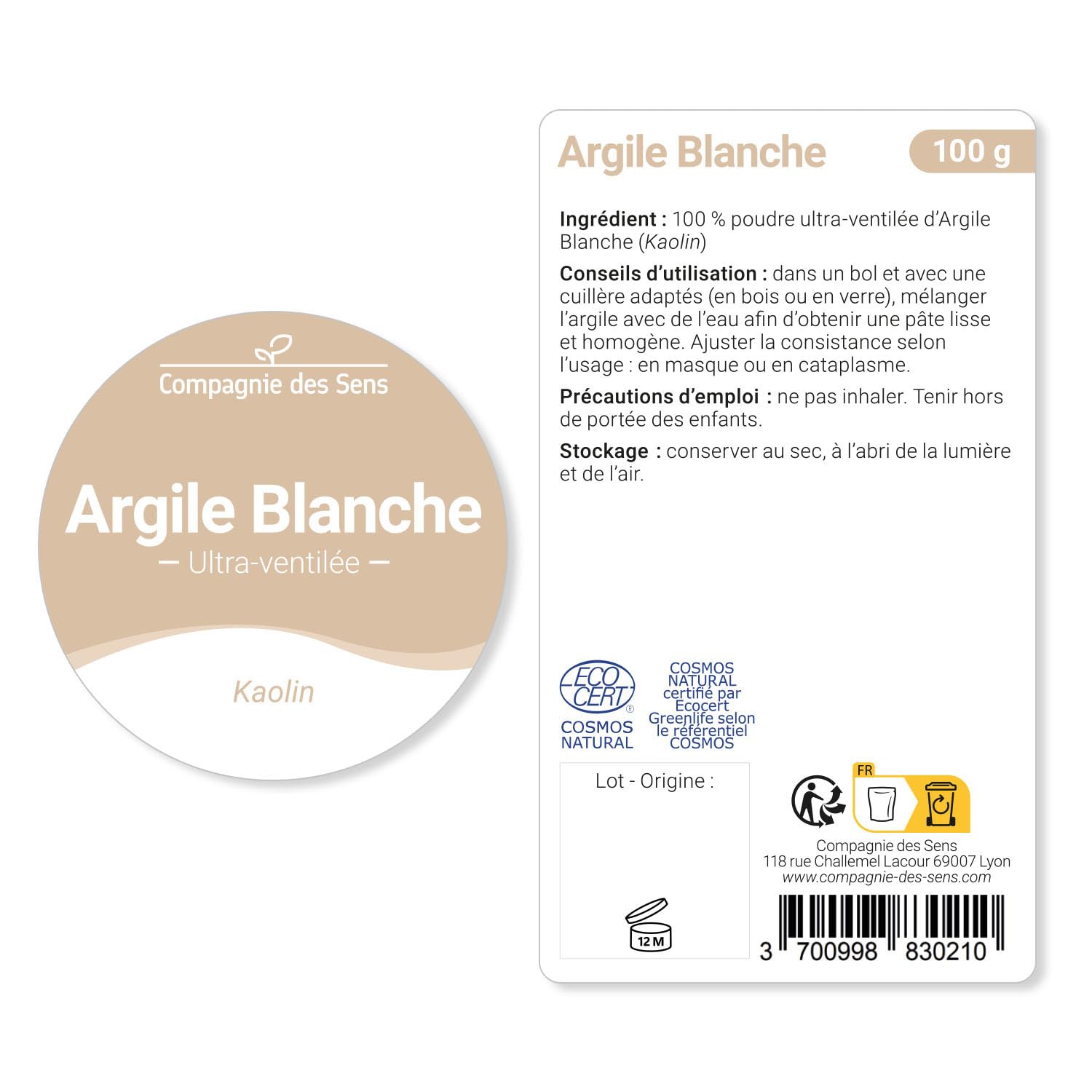Argile Blanche Kaolinite - Poudre ultra-ventilée - 100g - Argile Brute 100% naturelle, qualité Premium - Pour la cosmétique maison