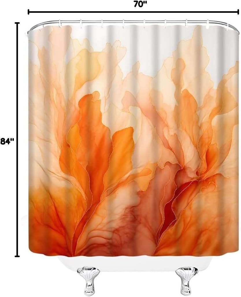 Marble Shower Curtain Ombre Orange Gold Modern Abstract Art Fabric Bathroom Decor Set with Hooks,(84" Wx70 H)