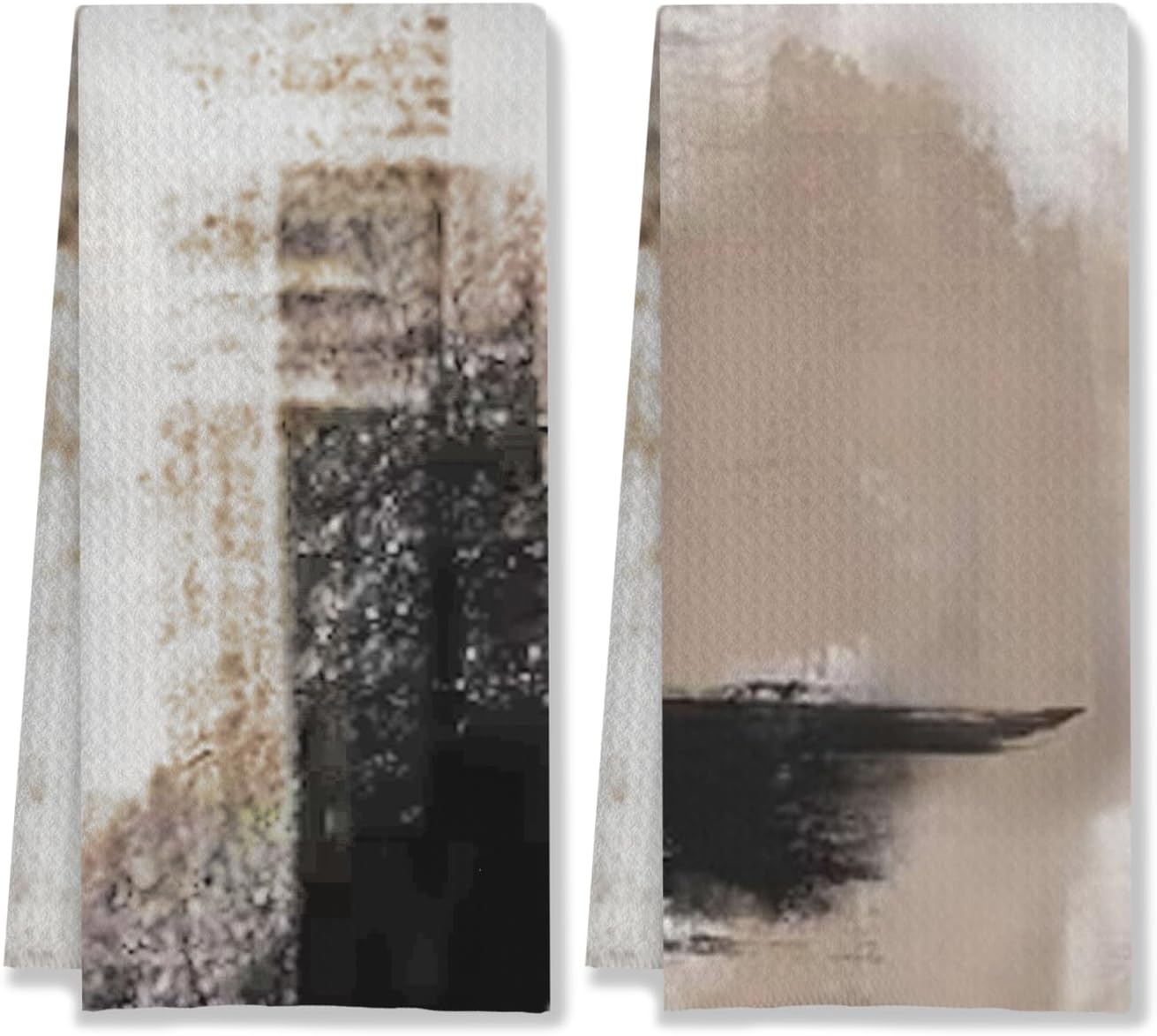 Abstract Boho Black White and Beige Kitchen Towels, Minimalist Boho Neutral Hand Towels for Bathroom Gym Spa, Mid Century Modern Contemporary Towels for Kitchen, 16x24 Inch Set of 2 (Color-6)