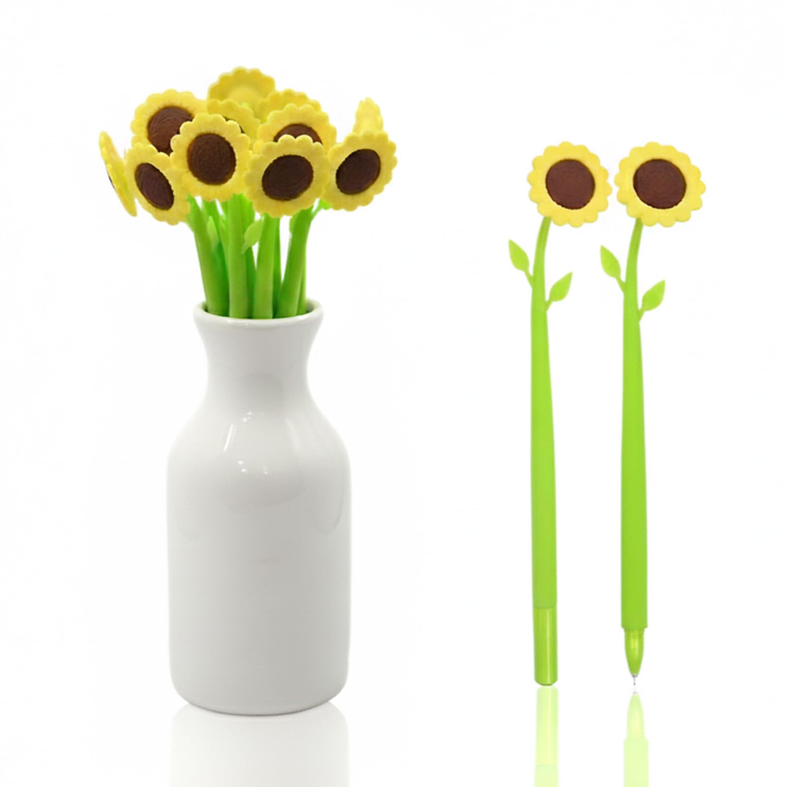 Yexiya 12 Pieces Sunflower Pens Ballpoint Click Ball Pens Reusable Retractable Journaling Sunflower Party Favors Black Ink Medium Point 1.0 Mm Gift For School Office Women And Men