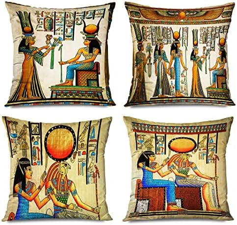 CHARLLR Egypt Throw Pillow Covers Set of 4, 18x18 -Inch, Queen Isis Tomb Egyptian Egypt Ancient Pyramids Africa Stationery Home Decor Pillow Cases, Decorative Cushion Couch Sofa Pillowcases
