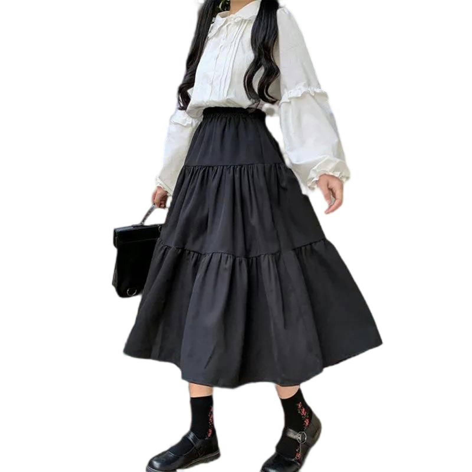 Falda Larga Negra para Mujer, Bonita Falda de Retazos, Cintura Alta, Suelta, Informal, Suave, para niña, Color Negro, L