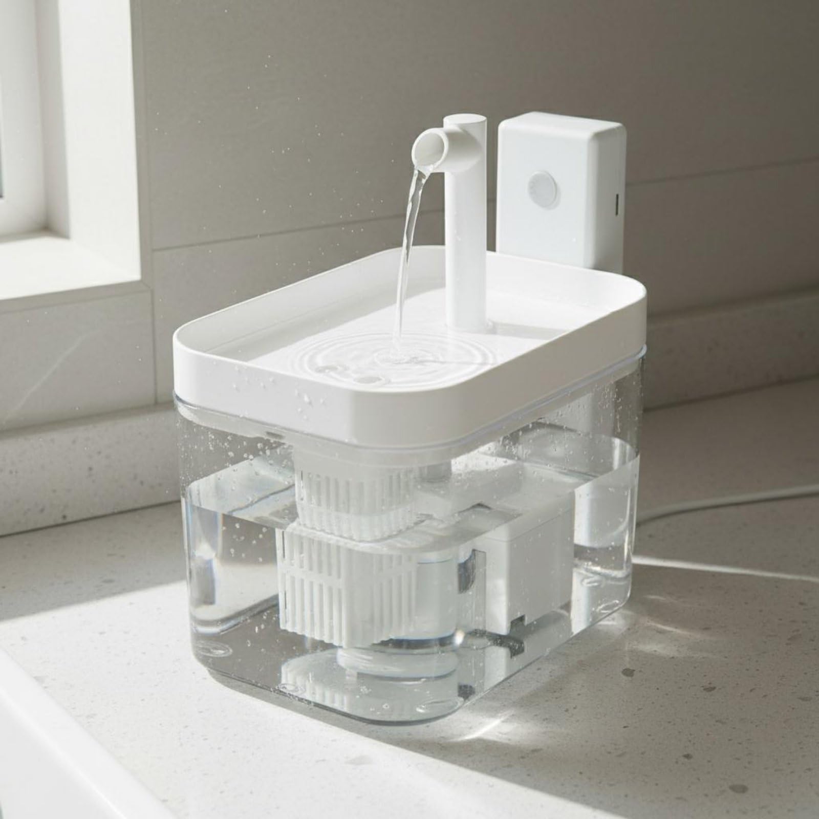 Dispositivo Automatico per Bere Fontana Distributore Abbeveratoio Depuratore con Acqua in Ricircolo Filtro Stratificato, Giallo Trasparente, Acqua Circolante Con Sensore