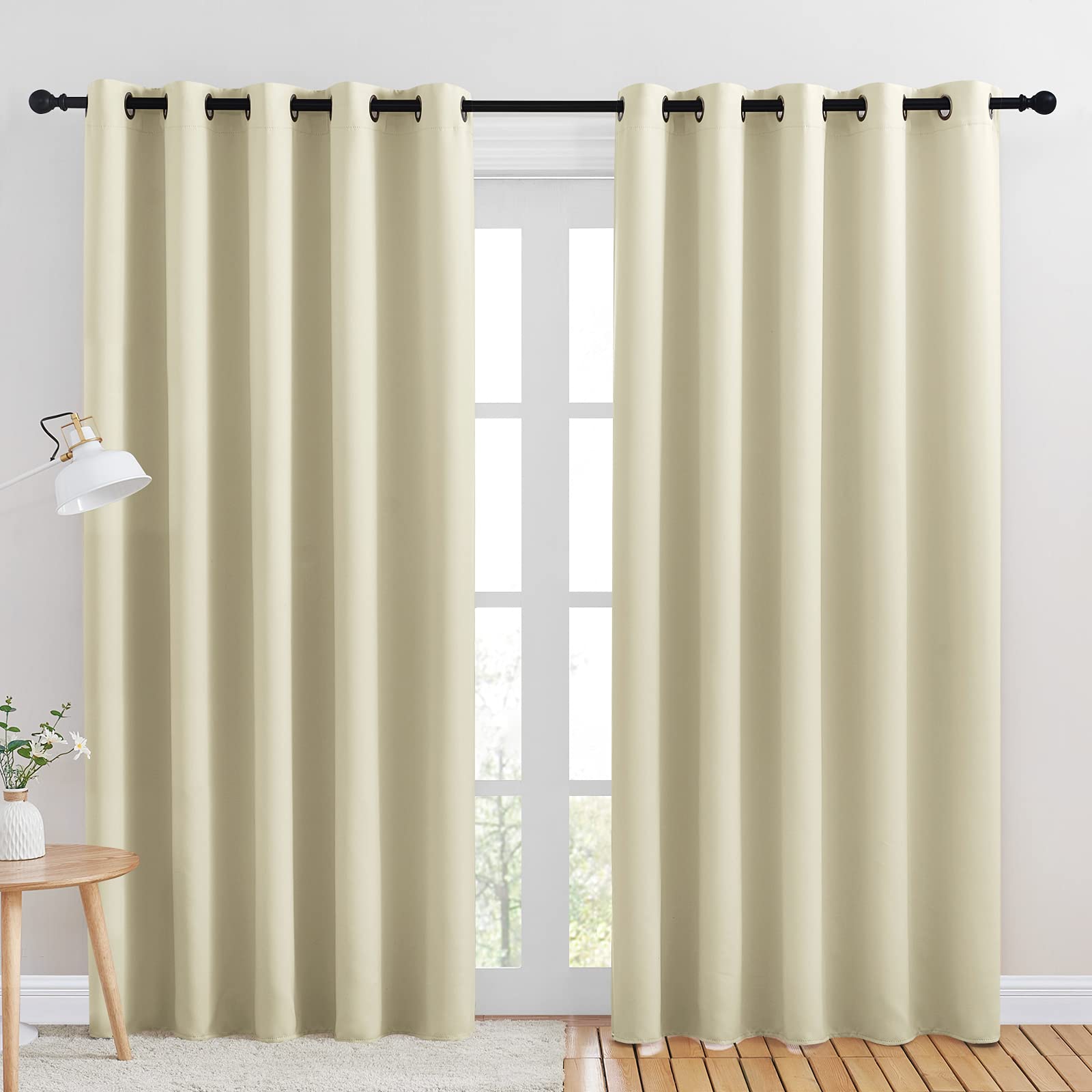 NICETOWN Room Darkening Draperies Window Curtain Panels, Thermal Insulated Grommet Room Darkening Curtains for Bedroom (Beige, 2 Panels, W70 x L84 -inch)