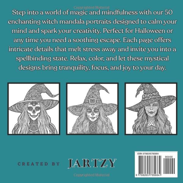 Adult Coloring Book Spooky Witch Edition: Relaxing Whimsical Witch Designs with Intricate Mandalas | Eco-Friendly 8.5" x 8.5" Size | Stress Relief and ... Mandala Art for Relaxation and Stress Relief image 3