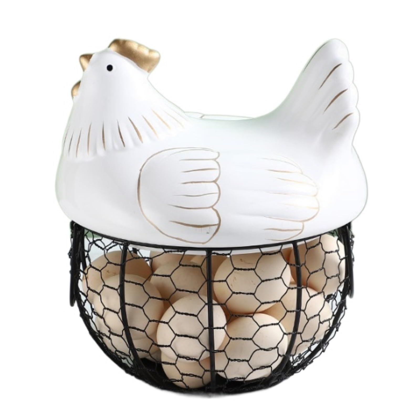 Pojemnik Na Jajka Kosz Na Jajka Z Ceramiczną Osłoną Kurczaka Uchwyt Świeże Organizer Kolekcja Jaj Kurzych Do Jadalni Kuchni(White)