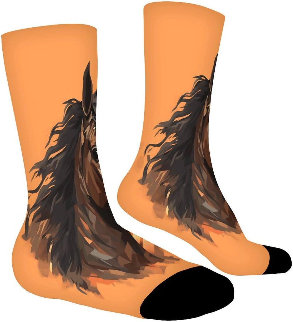 Orange Background with Horse Head Compression Socks High Stocking
