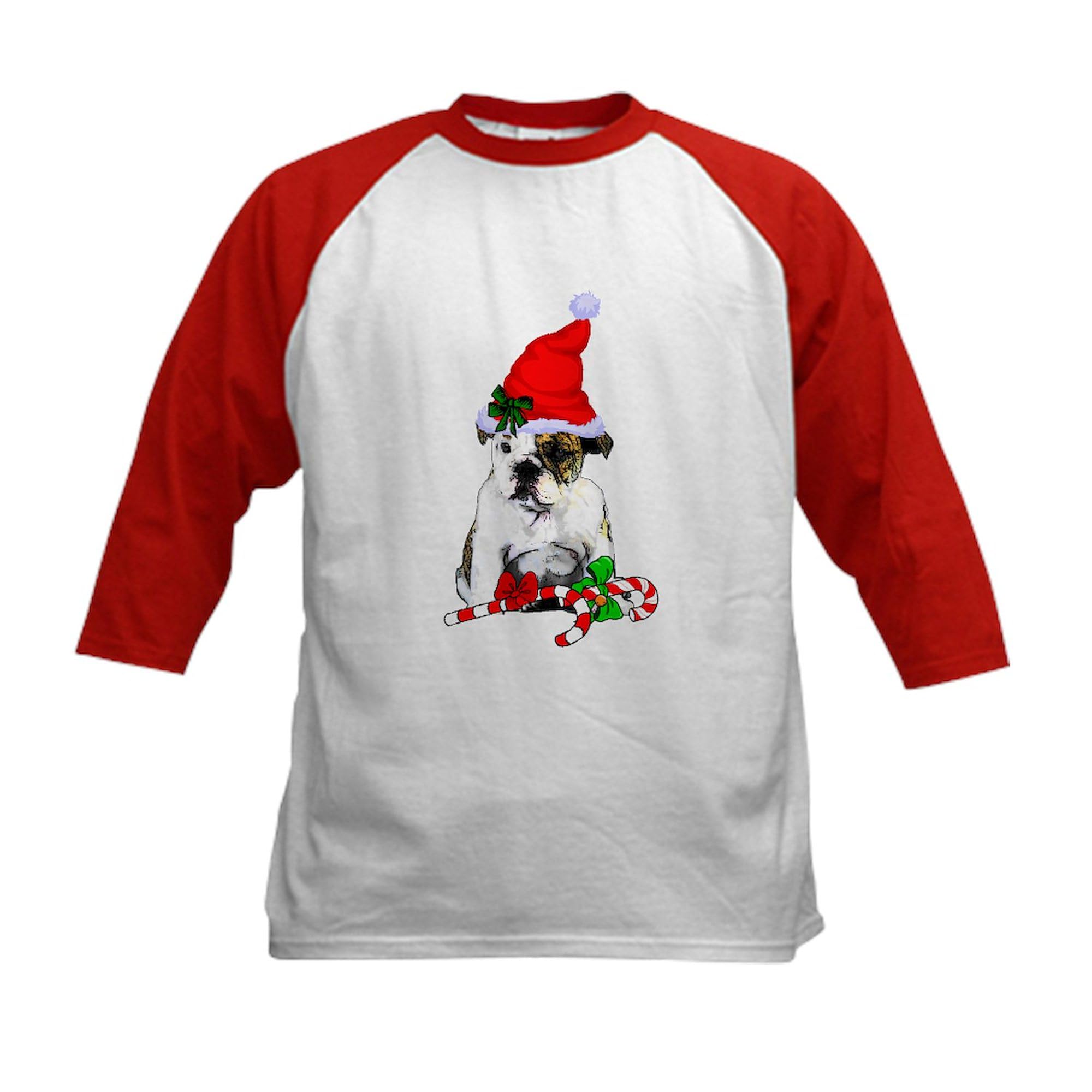 CafePress English Bulldog Christmas Baseball Jersey Kids Cotton Baseball Jersey, 3/4 Raglan Sleeve Shirt Red/White