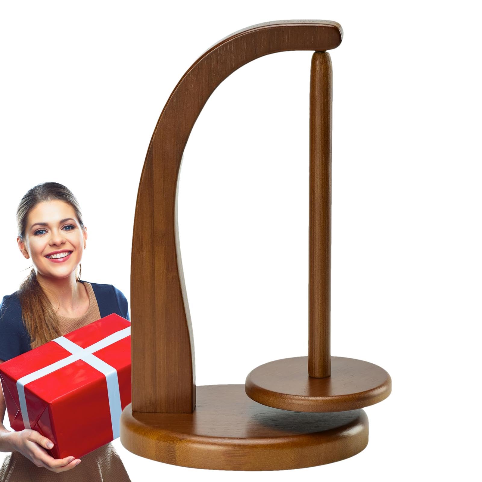 Soporte Giratorio Para Lana MisFun - Portaovillos De Madera De Bambú 18cm, Accesorio Tejer Y Ganchillo Sin Enredos