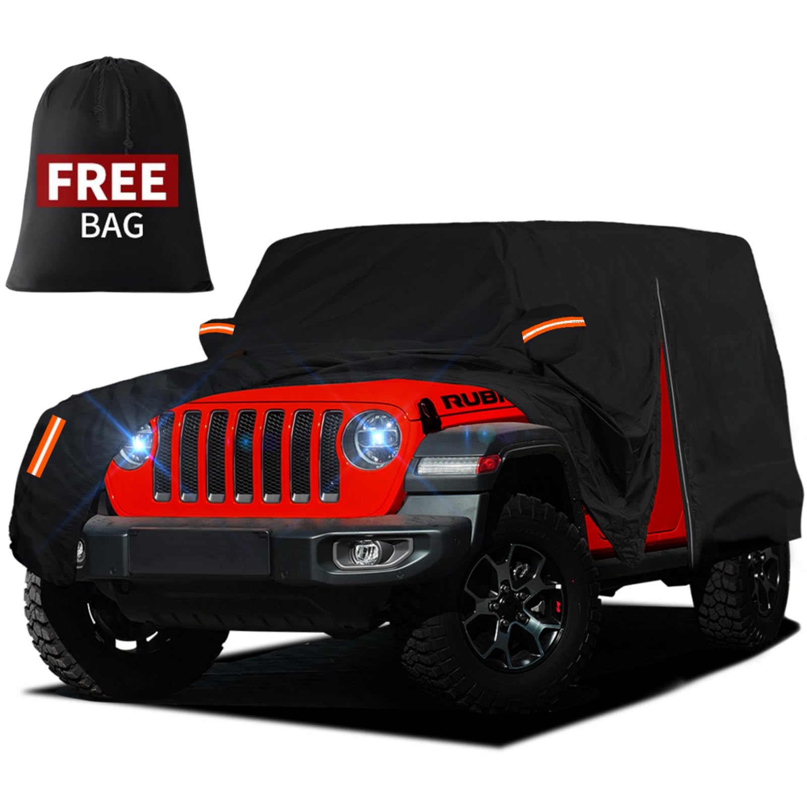 Car Cover for Jeep Wrangler 4 Door 2006-2024 2025 JK JL TJ YJ CJ, Waterproof All Weather Custom Fit Outdoor Sun Rain Snow Hail Protection with Door Zipper 210D Oxford