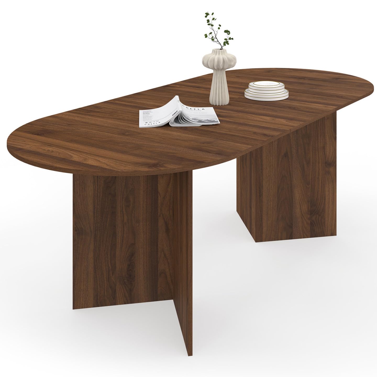 IDMarket - Table à Manger Extensible Ovale Marthe 6-10 Personnes Noyer 160-200 cm