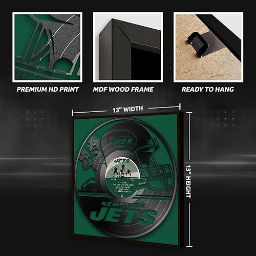 Miniatura 4 de Sporticulture Arte de Pared de Fútbol en Vinilo con Marco Decorativo en Estilo de Disco de Vinilo - 13X13 Pulgadas, Pósteres de la NFL para New York