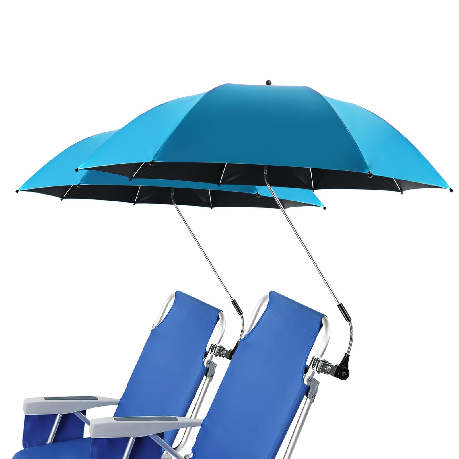 panthem 2PCS Sombrilla Playa para Silla con Abrazadera Universal, UPF 50+ 360 ° Ajustable Parasol Terraza, Sombrilla de Jardín para Patio Balcón Piscina Exterior, Azul claro, sin silla