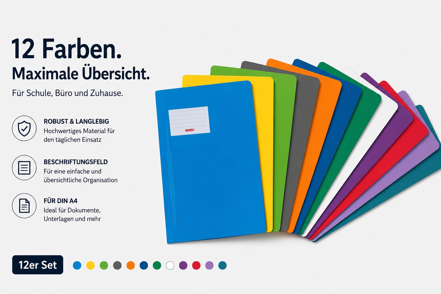 Brunnen | 12 Schnellhefter FACT!pp (A4, aus transluzentem PP, mit Namensschild, mit Einstecktasche innen) (12 Farben)