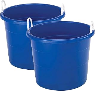 HOMZ 2-Pack Utility Tub, Large Plastic Storage Bucket with Rope Handles, 17 Gallon, Blue - Portable Indoor and Outdoor Buckets for Kitchen, Laundry, Garden, Bathroom, and Garage Organization
