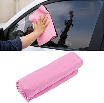BESULEN Car Chamois Cloth, 26 X 17 Super Absorbent Vehicle Shammy Towel, Scratch Free Reusable Automotive Drying Washing Cleaning Wipes Accessories, Universal for SUV, Sedan, Truck Pink