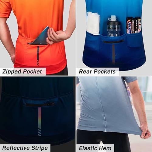 Miniatura 5 de ROTTO Camiseta de ciclismo de manga corta para hombre, color degradado, serie Pro con bolsillo trasero con cremallera, L