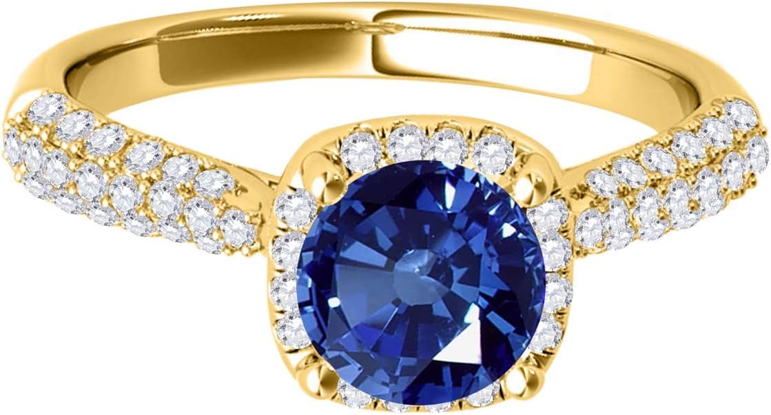 MauliJewels 1.27 Carat Halo Beautiful Design Sapphire And Diamond Engagement Ring 4-prong 14k Solid Yellow Gold