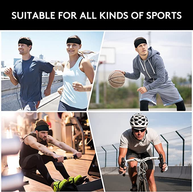 BISMAADH Polyester Sports Headband Athletic Mens Sweatband Head Band For Men, Unisex Stretchy Moisture Wicking Hairband Gym, Running, Basketball, Football (Black, White, Green,Dark Grey, Blue) - Image 6 thumbnail