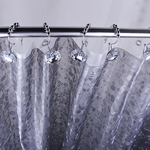 Rustproof Stainless Steel Decorative Shower Curtain Hooks Double Glide Shower Curtain Rings With Acrylic Crystal Rhinestones To Hang Curtain And Liner At Same Time, Set Of 12 (White) #TOP1