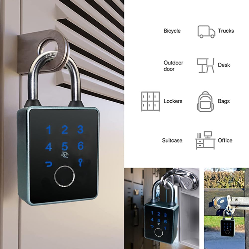 Combination Padlock,Fingerprint Bluetooth Padlock, Mobile APP, Smart Padlock, Touchscreen,Water Resistant, Suitable for Gym,Outdoor,Warehouse, Sports,Suitcase, Bike, School, Fence and Storage