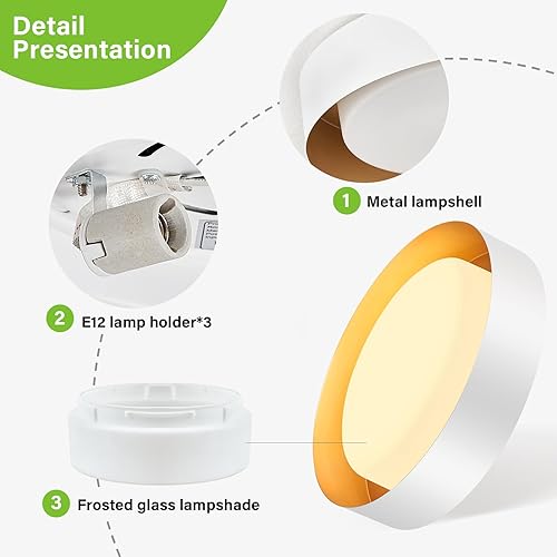 Miniatura 5 de Modernas luces de techo blancas y doradas, iluminación de techo redonda de cristal minimalista de 16.5 pulgadas, lámparas de techo para sala de