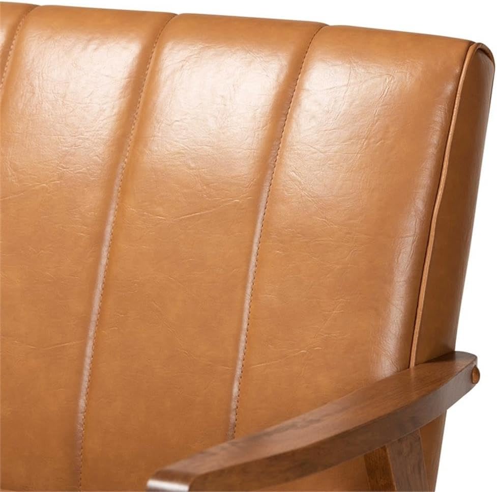Baxton Studio Nikko Mid-century Modern Tan Faux Leather Upholstered and Walnut Brown finished Wood Sofa
