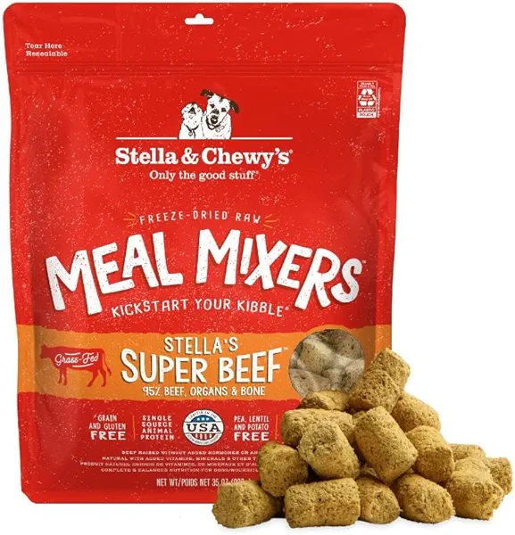 Stella & Chewy's Freeze-Dried Raw Beef Meal Mixers- Dog Food Topper and Mixer - Made with 95% Grass-Fed Beef, Organs & Bone - Perfect for Picky Eaters - Grain-Free - 35 oz