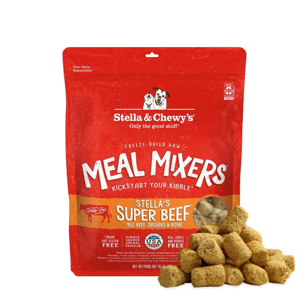 Stella &amp; Chewy's Freeze-Dried Raw Beef Meal Mixers- Dog Food Topper and Mixer - Made with 95% Grass-Fed Beef, Organs &amp; Bone - Perfect for Picky Eaters - Grain-Free - 35 oz