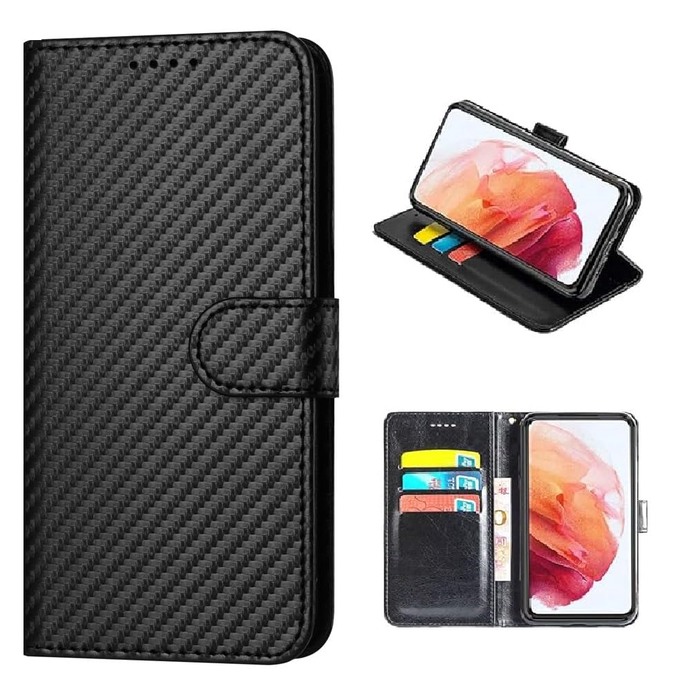 ClickCase for Google Pixel 9 Carbon Fiber Leather Wallet Flip Case with Video Stand & Magnetic Closure Lightweight Flip Cover for Google Pixel 9 (Black)