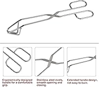 Vista 4 de HARFINGTON Pinzas de tijera de acero inoxidable, pinzas para barbacoa de 10 pulgadas con asas de PVC para cocinar alicates de pan de barbacoa