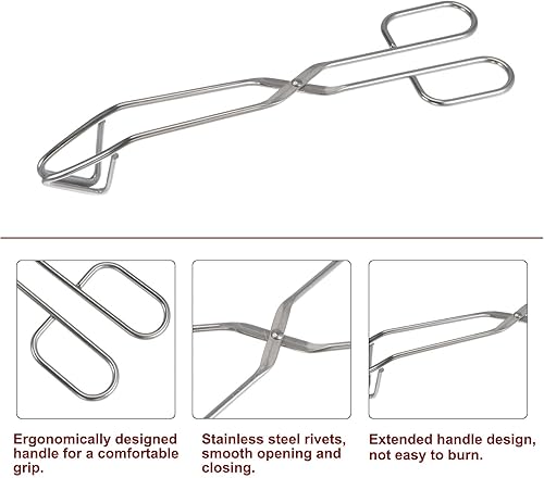 Miniatura 4 de HARFINGTON Pinzas de tijera de acero inoxidable, pinzas para barbacoa de 10 pulgadas con asas de PVC para cocinar alicates de pan de barbacoa